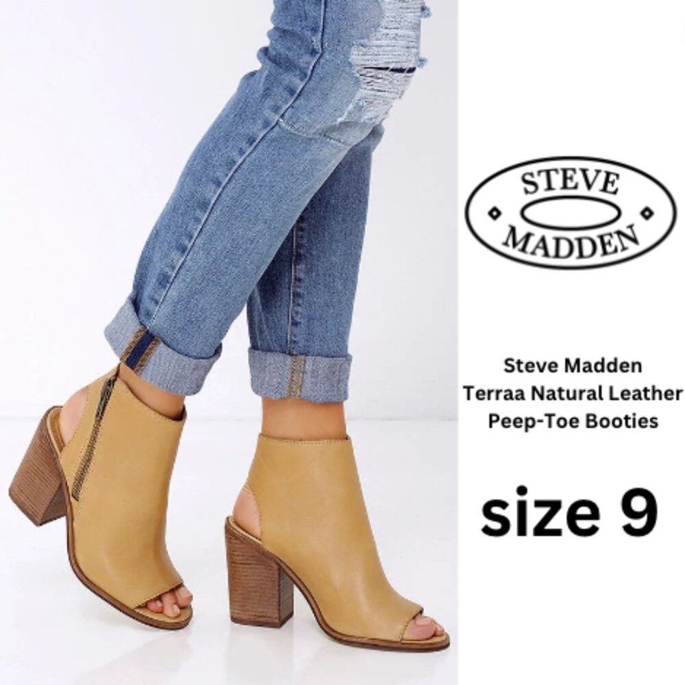 Steve Madden Terraa Natural Leather Peep-Toe Booties SIZE 9